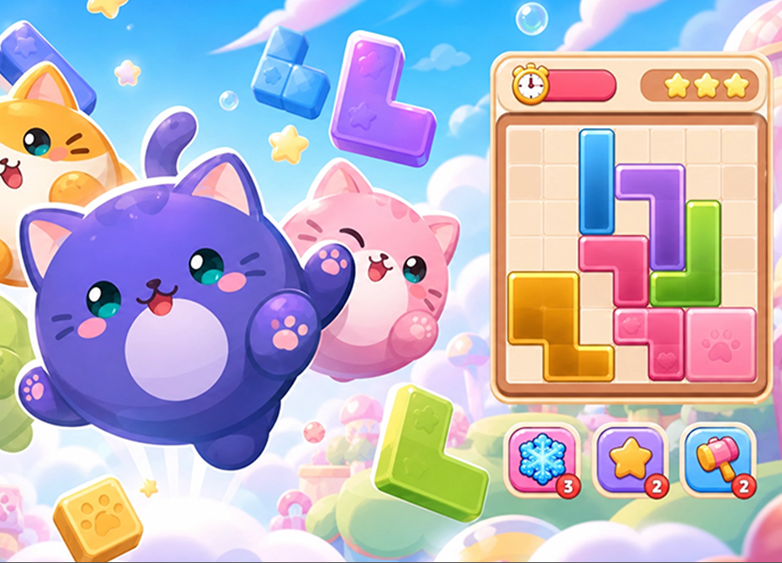 KittenShift Blocks key art and puzzle board